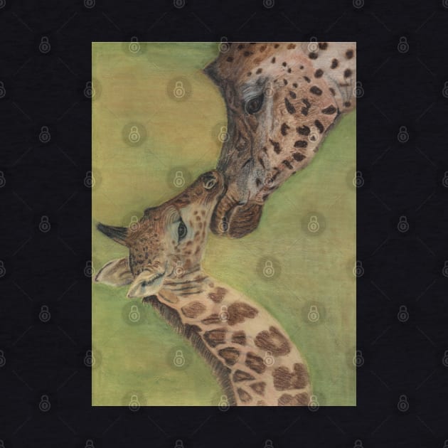 Giraffe Mom and Baby wildlife by teenamarie23art